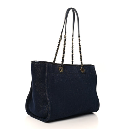 Chanel Lurex Canvas Small Deauville Tote Navy Blue Gold 3 of 12