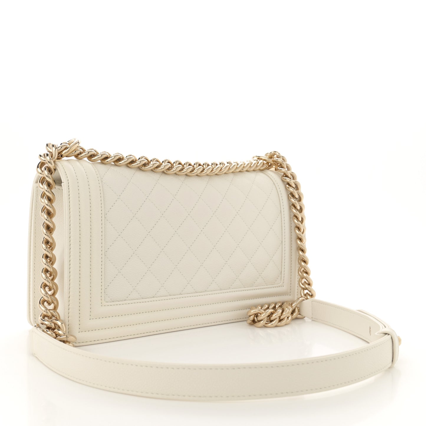 Caviar Quilted Medium Boy Flap White