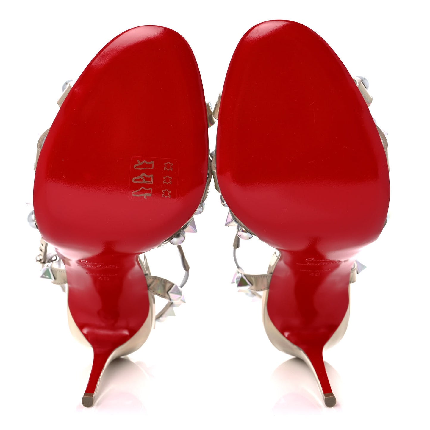 Iridescent Patent Embellished Goldora 100 Sandals 40 White
