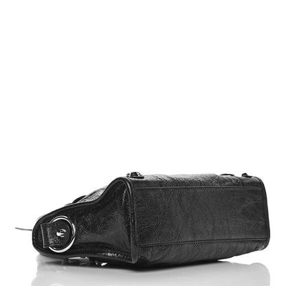 Balenciaga Agneau Classic Silver Hardware Mini City Logo Strap Black White 4 of 10