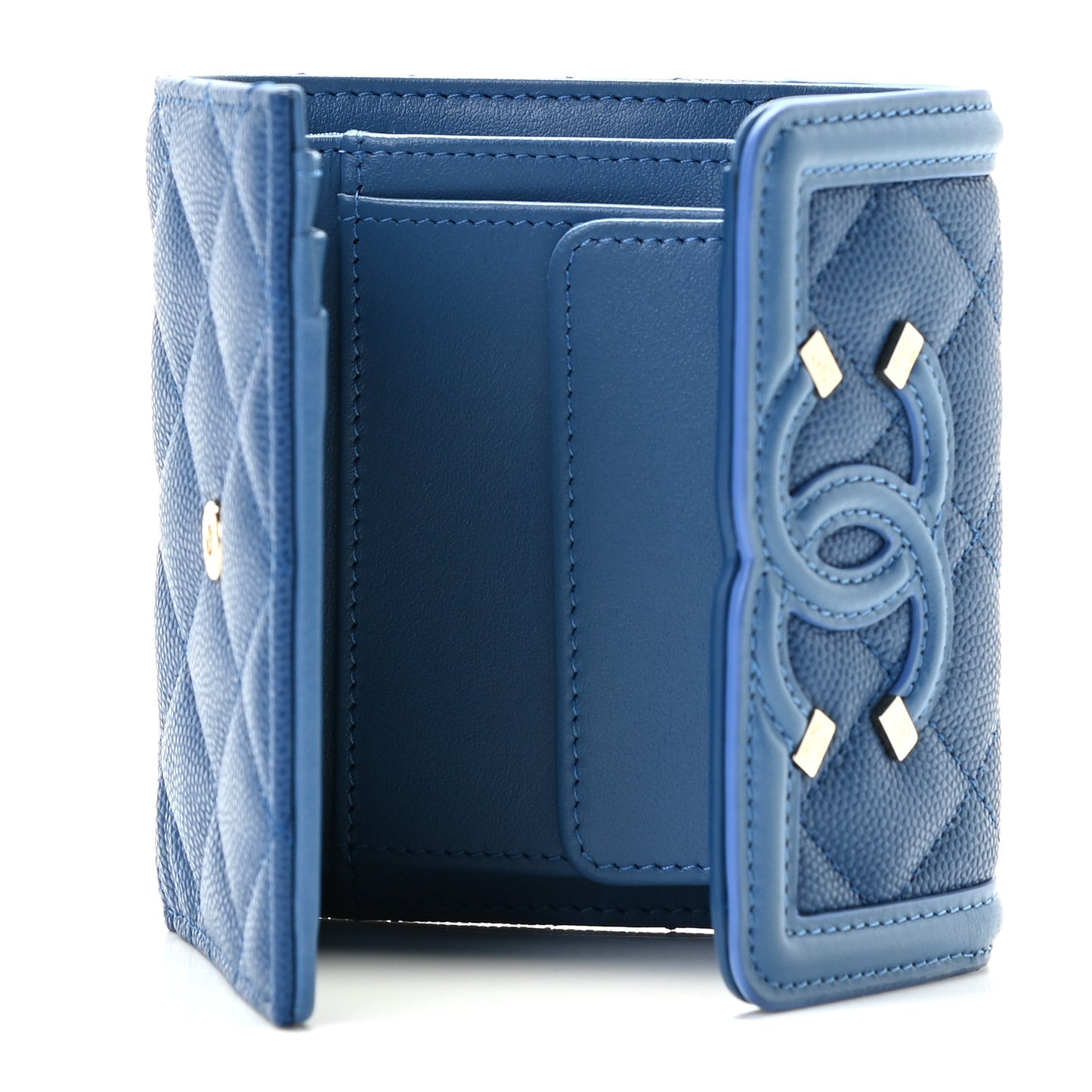 Caviar Quilted Small Filigree Flap Card Holder Dark Blue