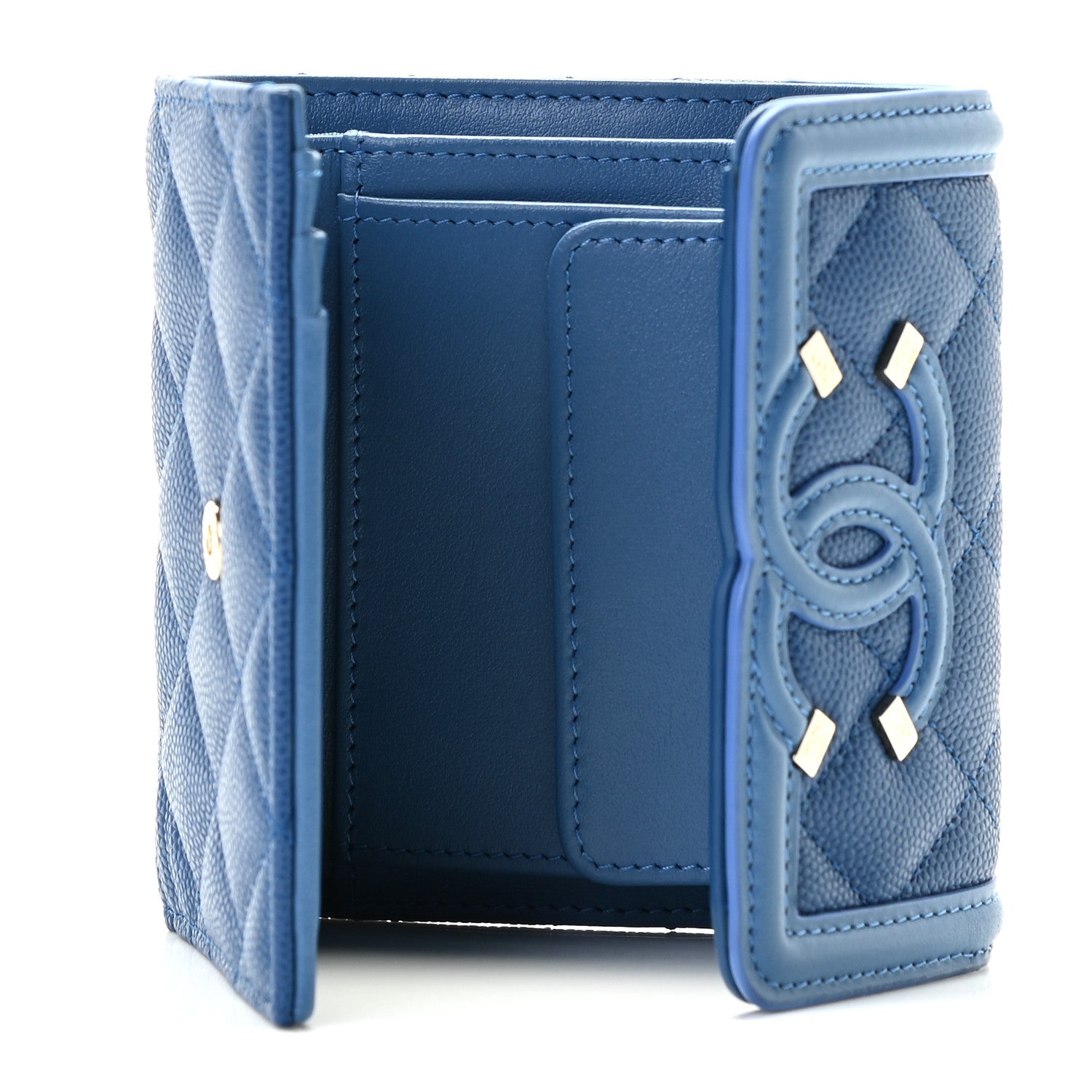 Chanel Caviar Quilted Small Filigree Flap Card Holder Dark Blue 6 of 8