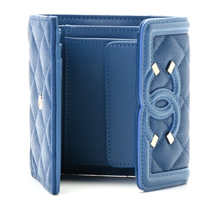 Chanel Caviar Quilted Small Filigree Flap Card Holder Dark Blue 6 of 8