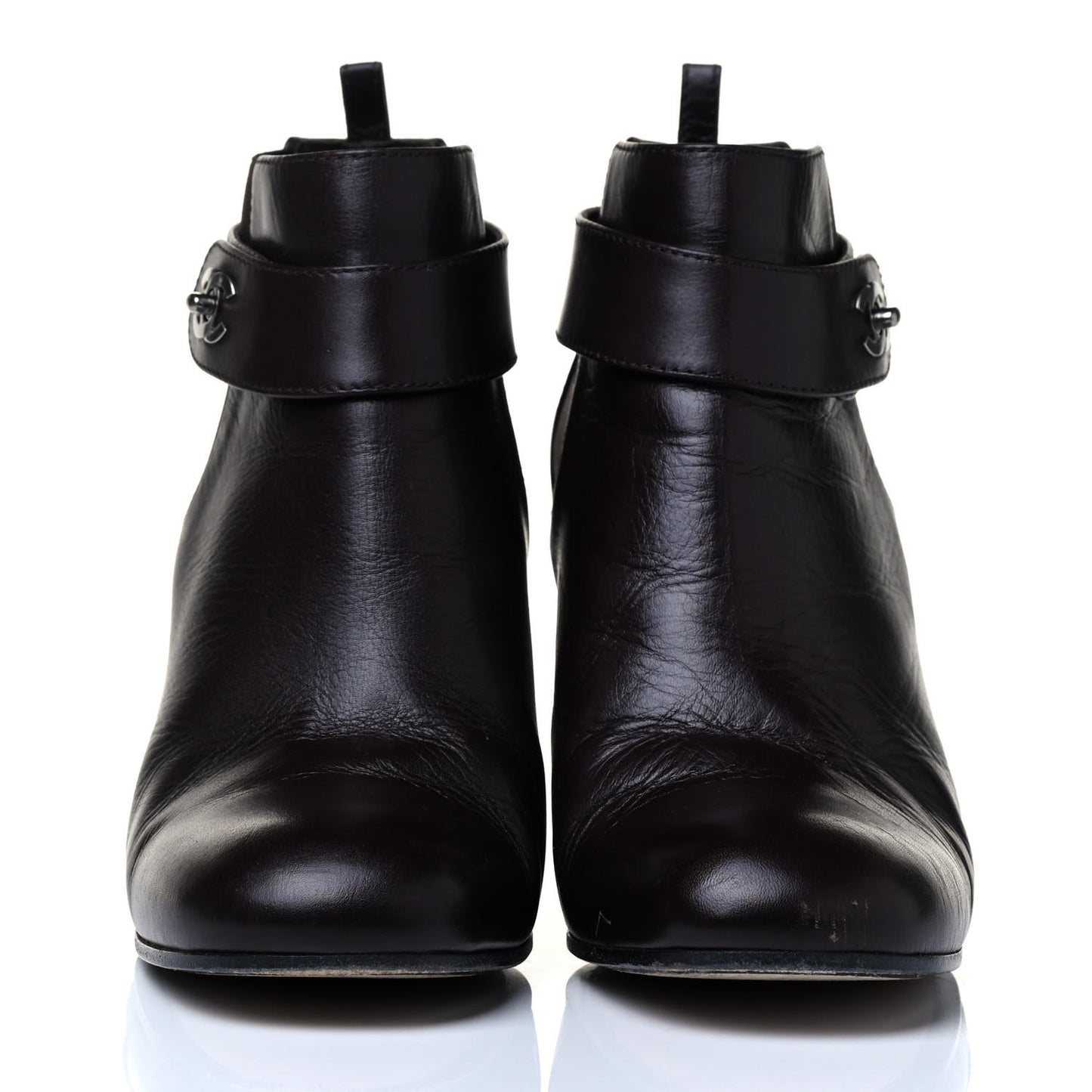 Calfskin CC Turnlock Ankle Boots 40 Brown