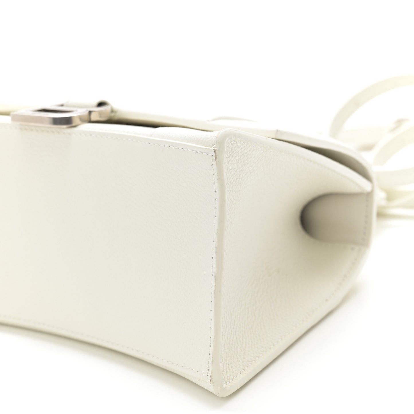 Grained Calfskin Small Hourglass Top Handle Bag White