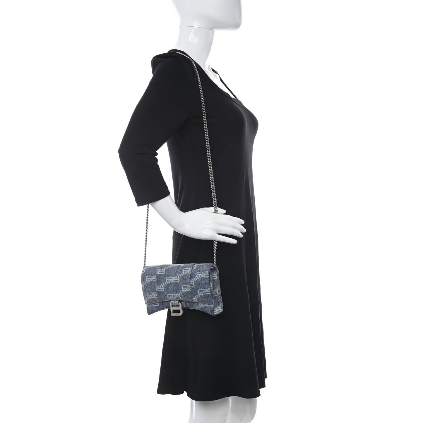 Denim BB Monogram Hourglass Chain Bag Blue