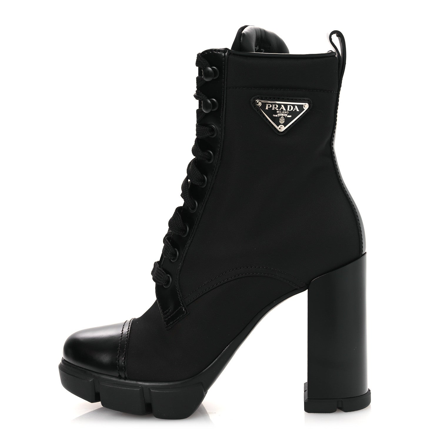 Prada Spazzolato Re-Nylon Metal Triangle Logo 110mm Ankle Boots 36.5 Black 1 of 12