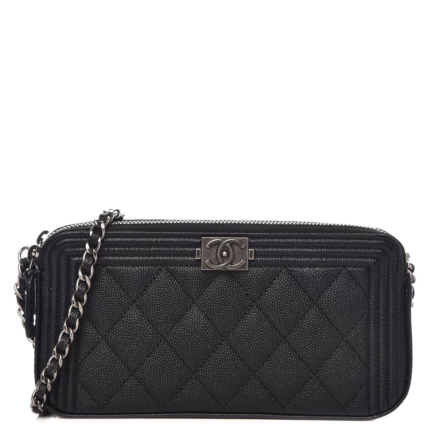 Caviar Quilted Small Boy Clutch With Chain Black