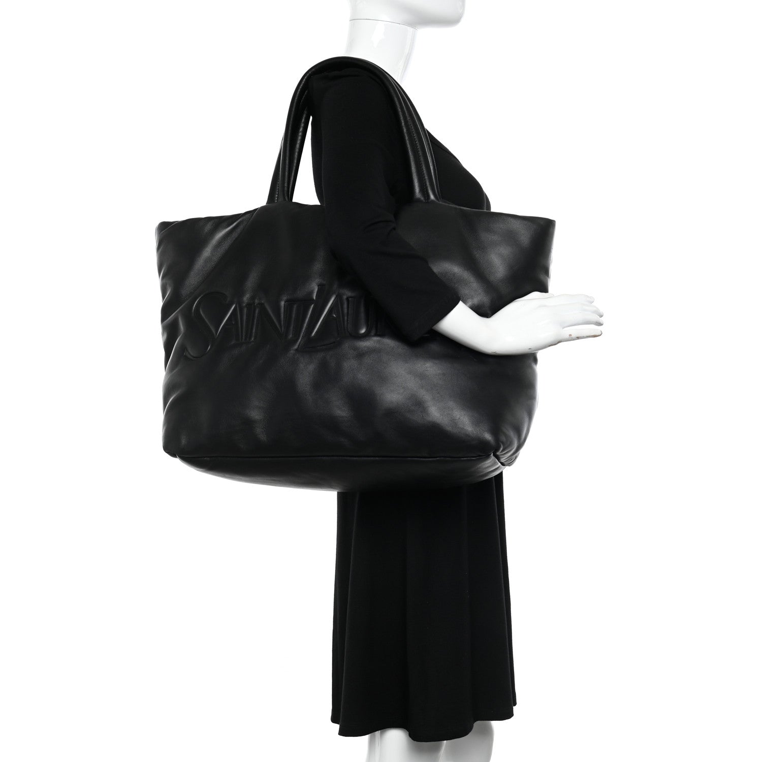 Saint Laurent Lambskin Wide Puffer Tote Black 2 of 13