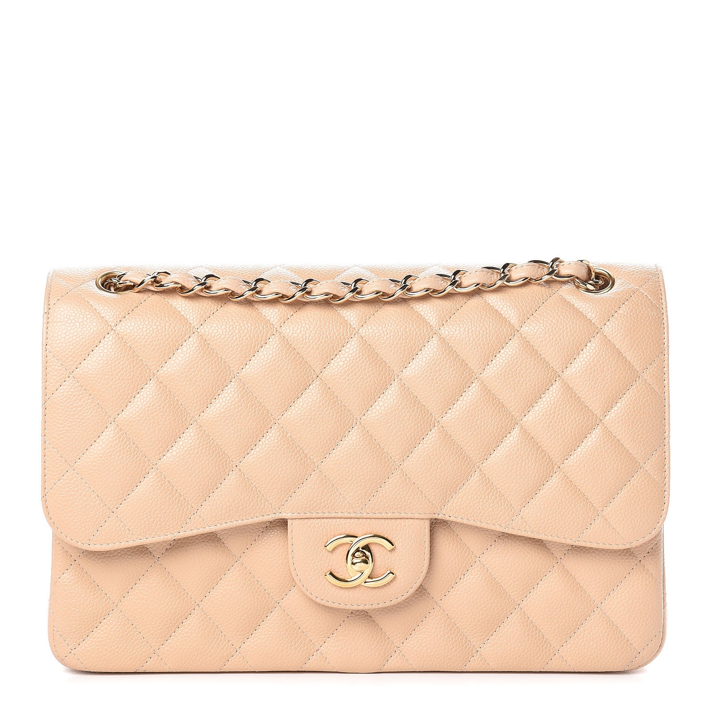 Caviar Quilted Jumbo Double Flap Beige Clair