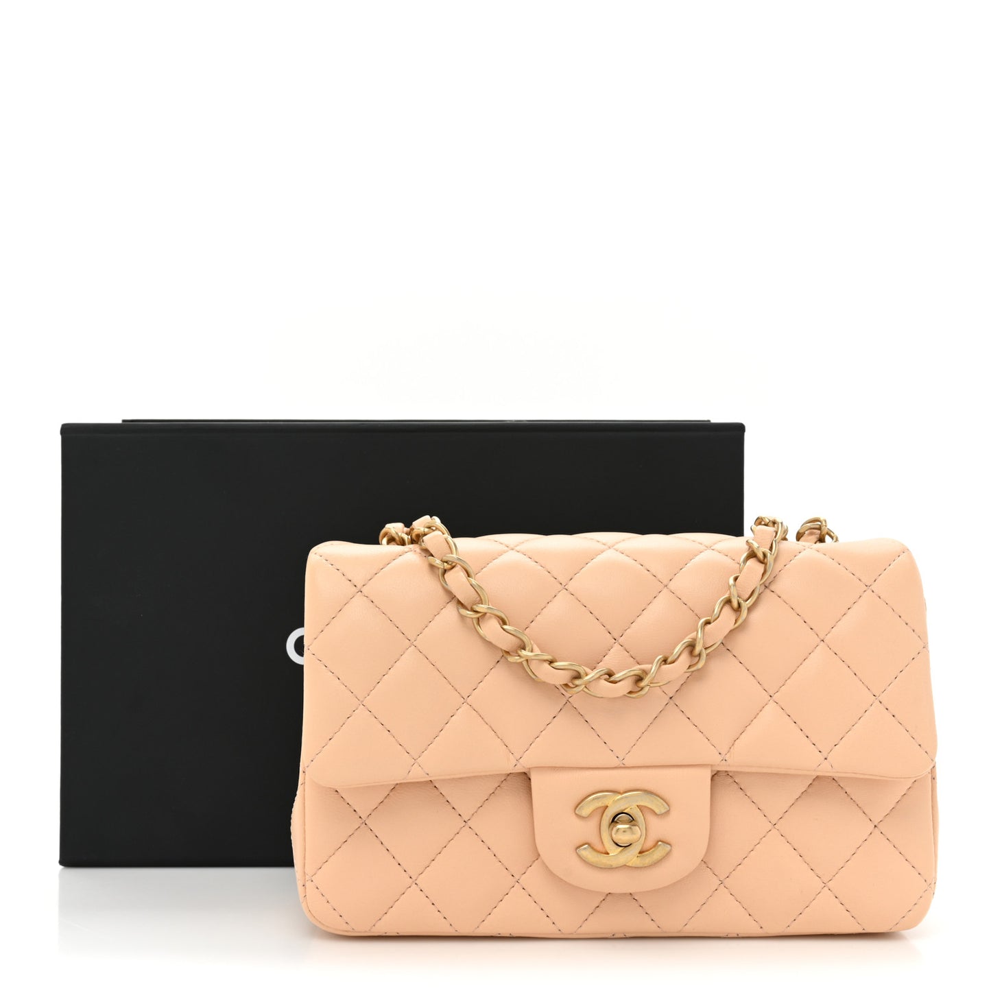 Lambskin Quilted Mini Rectangular Flap Beige