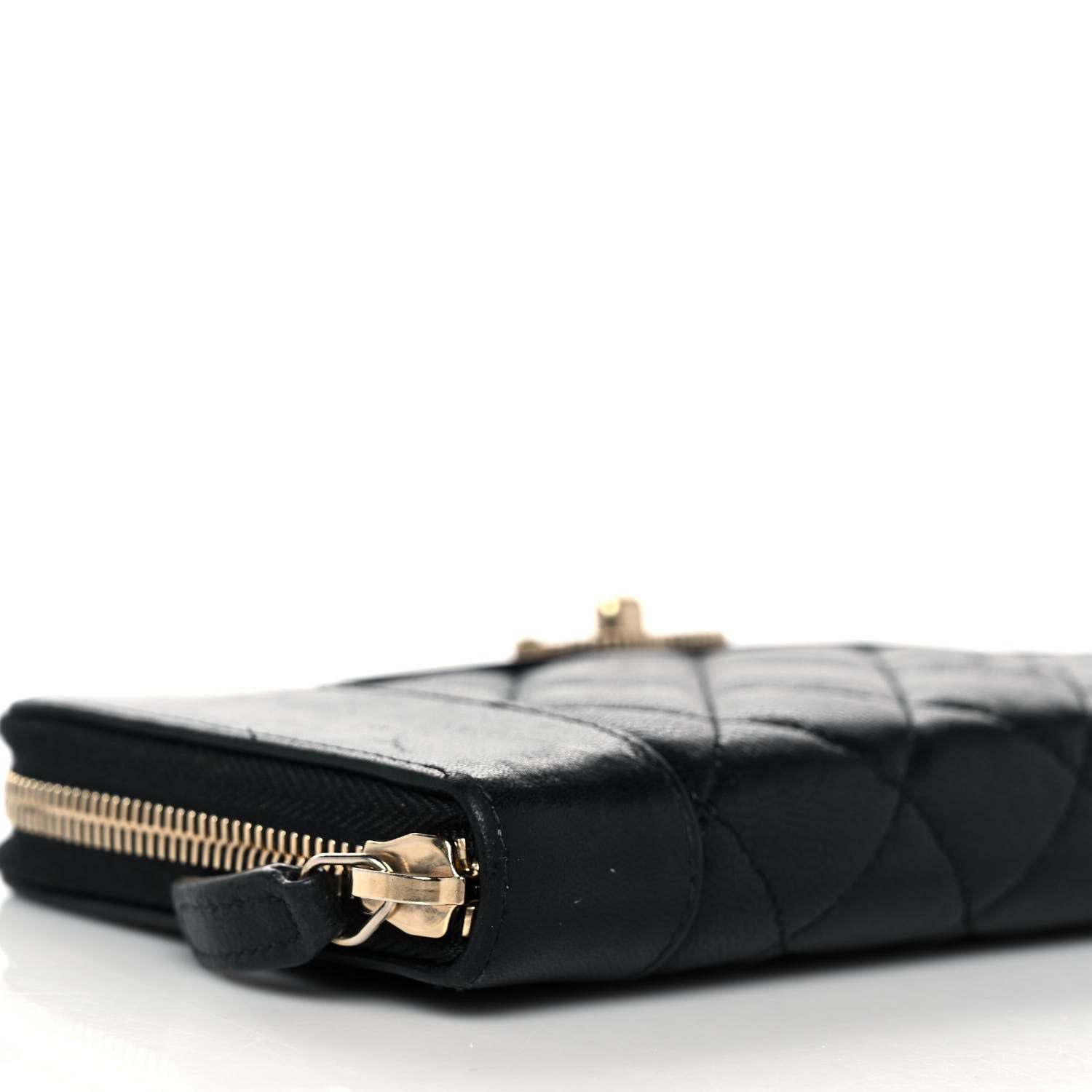 Chanel Sheepskin Quilted Mademoiselle Vintage Zip Around Wallet Black 9 of 11