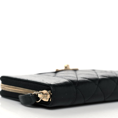 Chanel Sheepskin Quilted Mademoiselle Vintage Zip Around Wallet Black 9 of 11