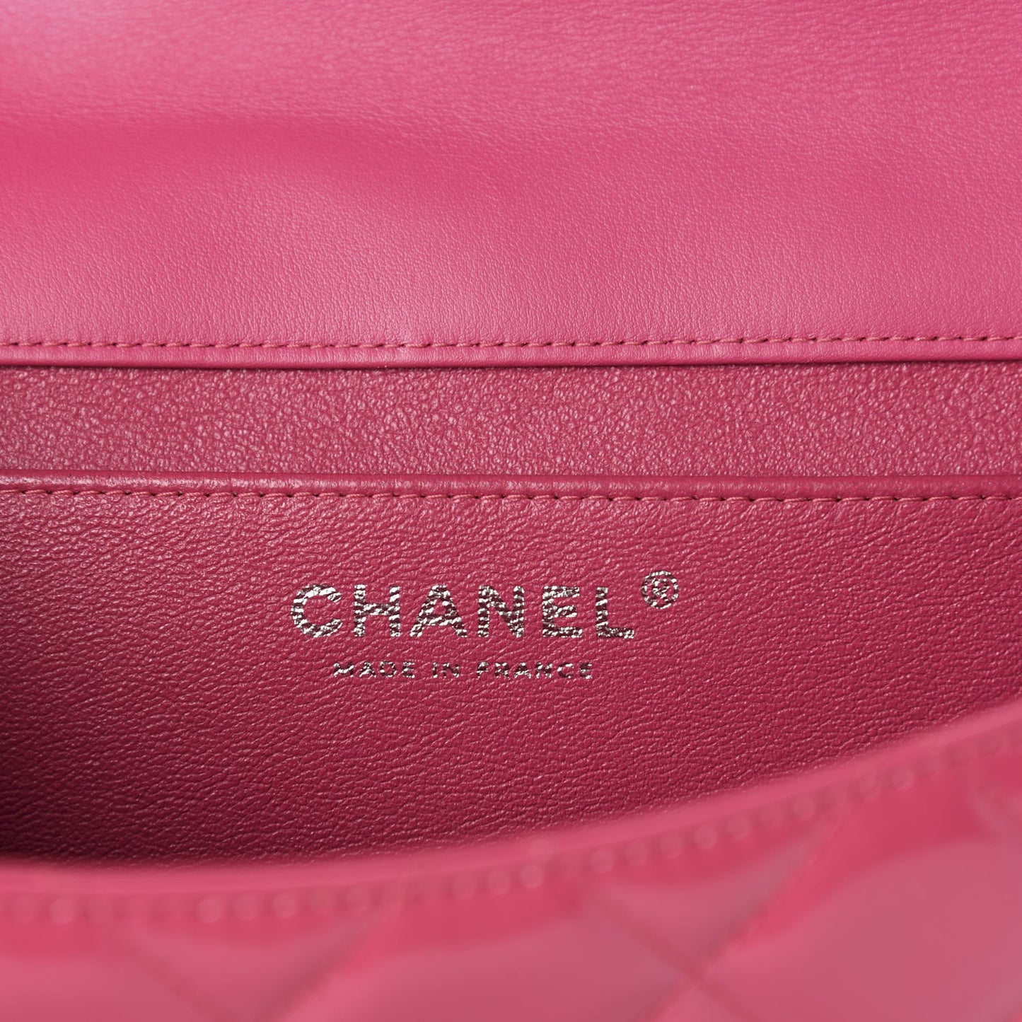 Patent Quilted Clutch With Chain Flap Fuchsia
