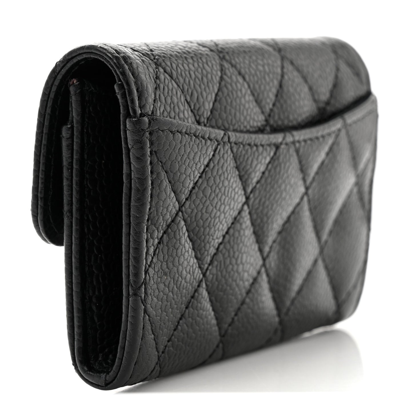 Caviar Quilted Flap Card Holder Wallet Black