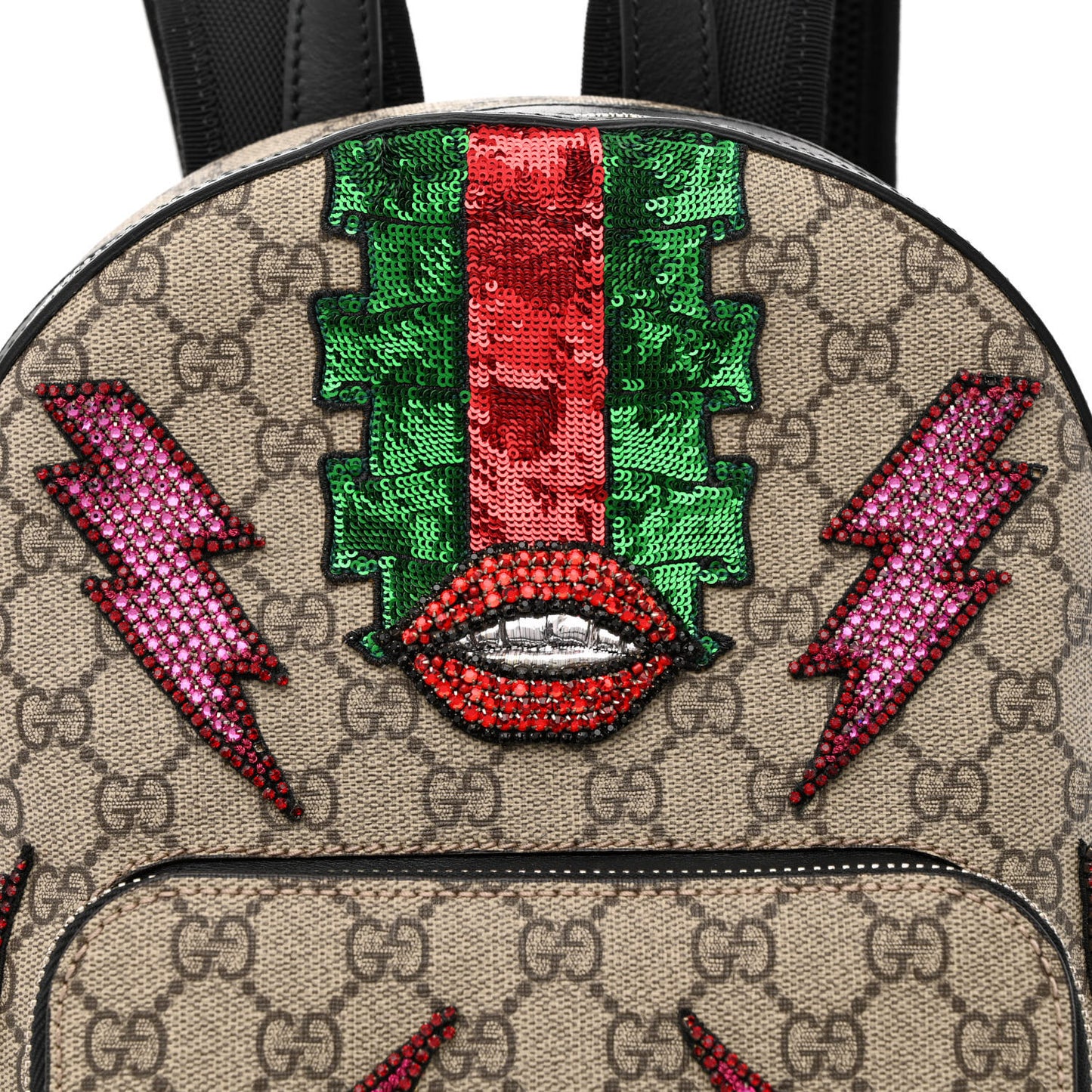 GG Supreme Monogram Lightning Embroidered Small Day Backpack Black