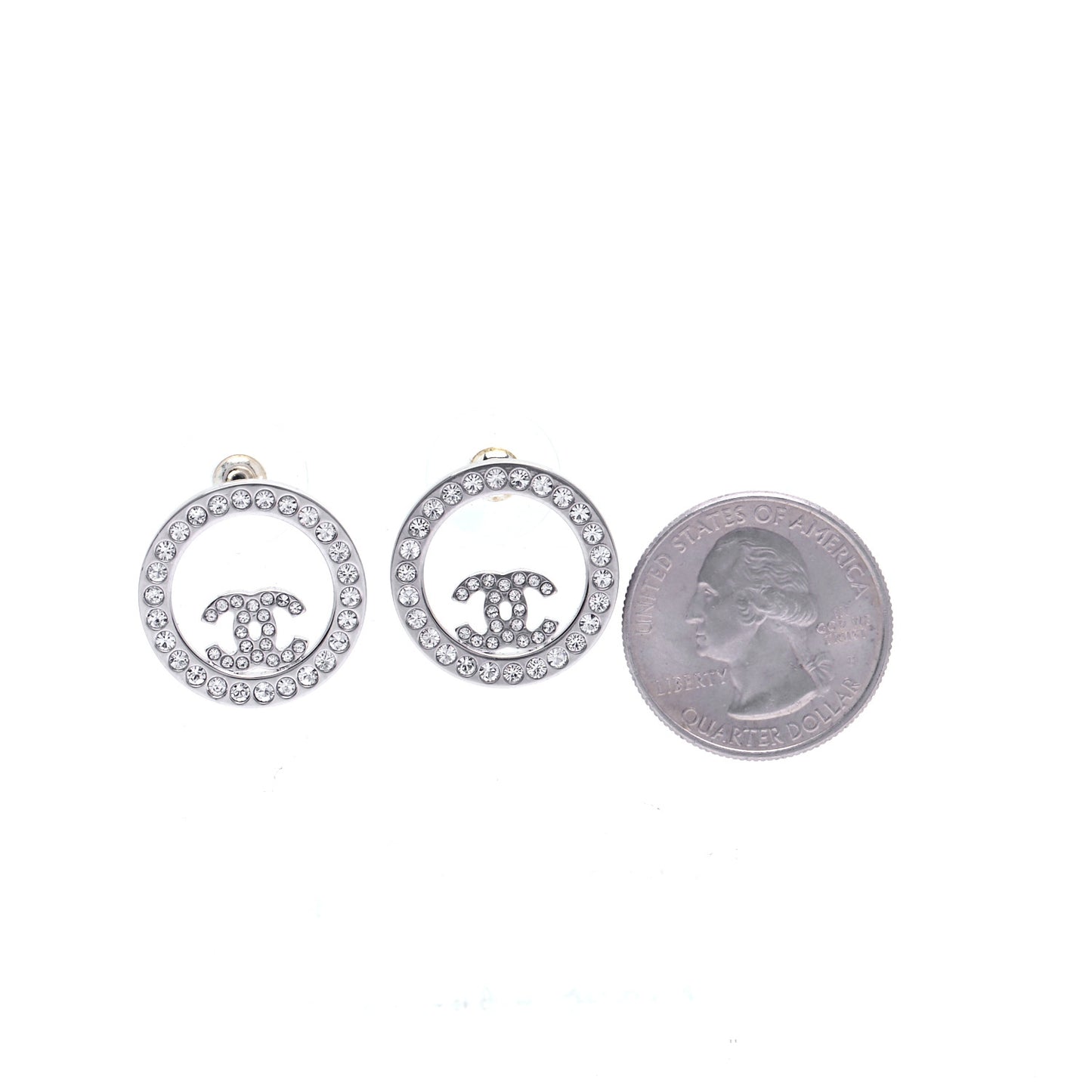 Crystal CC Round Earrings Silver
