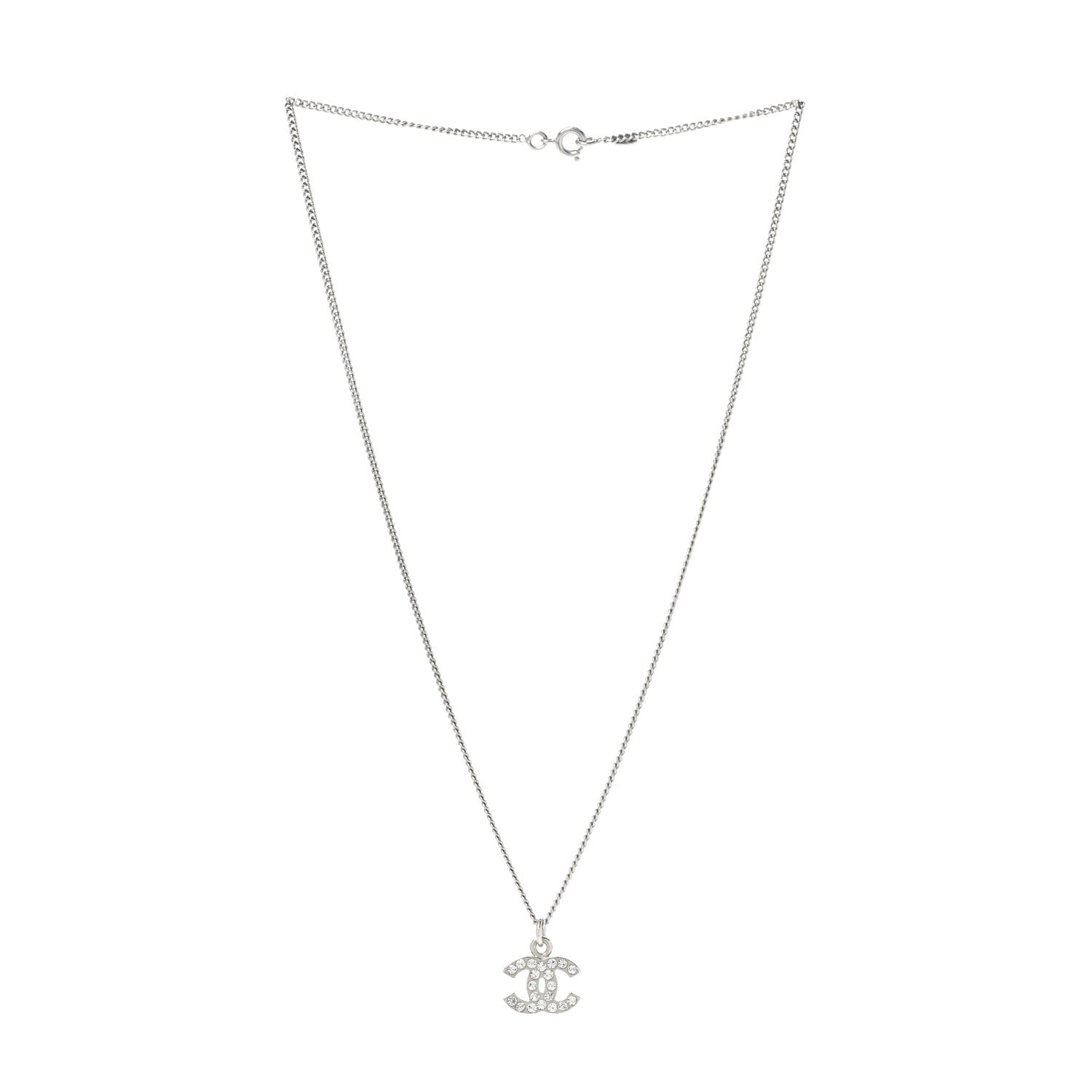 Chanel Crystal Timeless CC Necklace Silver 3 of 7