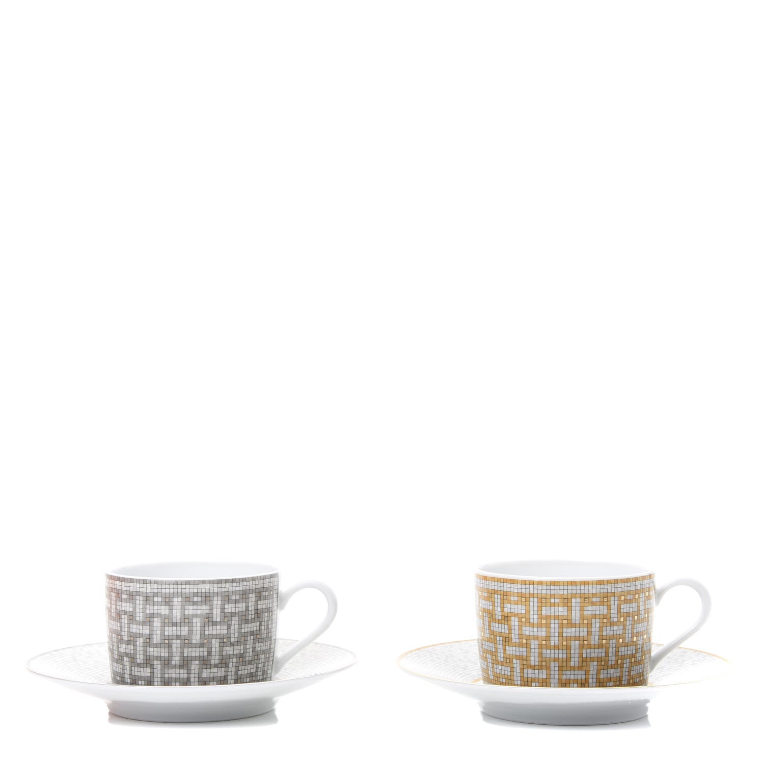 Hermes Porcelain Mosaique Au 24 Gold Platine Tea Cup and Saucer Set of 2 1 of 11