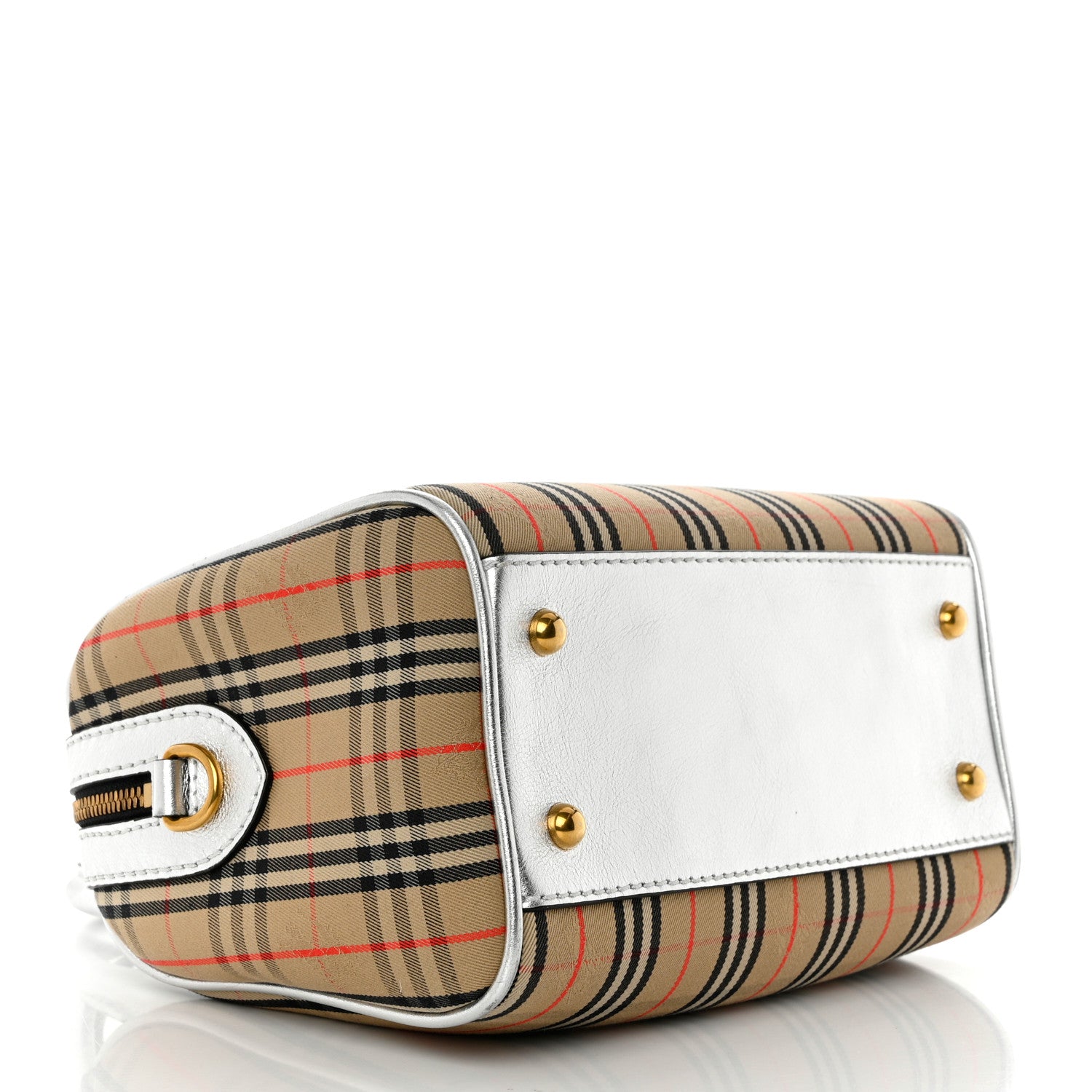 Burberry Smooth Calfskin 1983 Knight Check Link Bowling Bag Silver 4 of 10