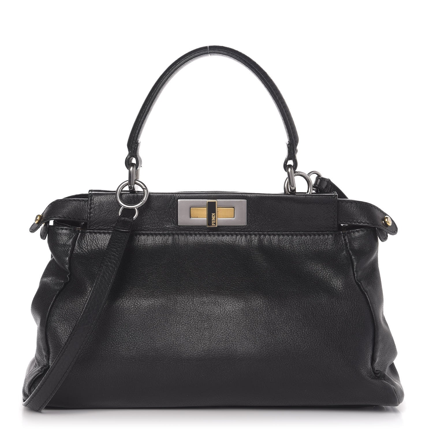Fendi Goatskin Zucca Medium Peekaboo Iconic Satchel Black Tobacco 3 of 10