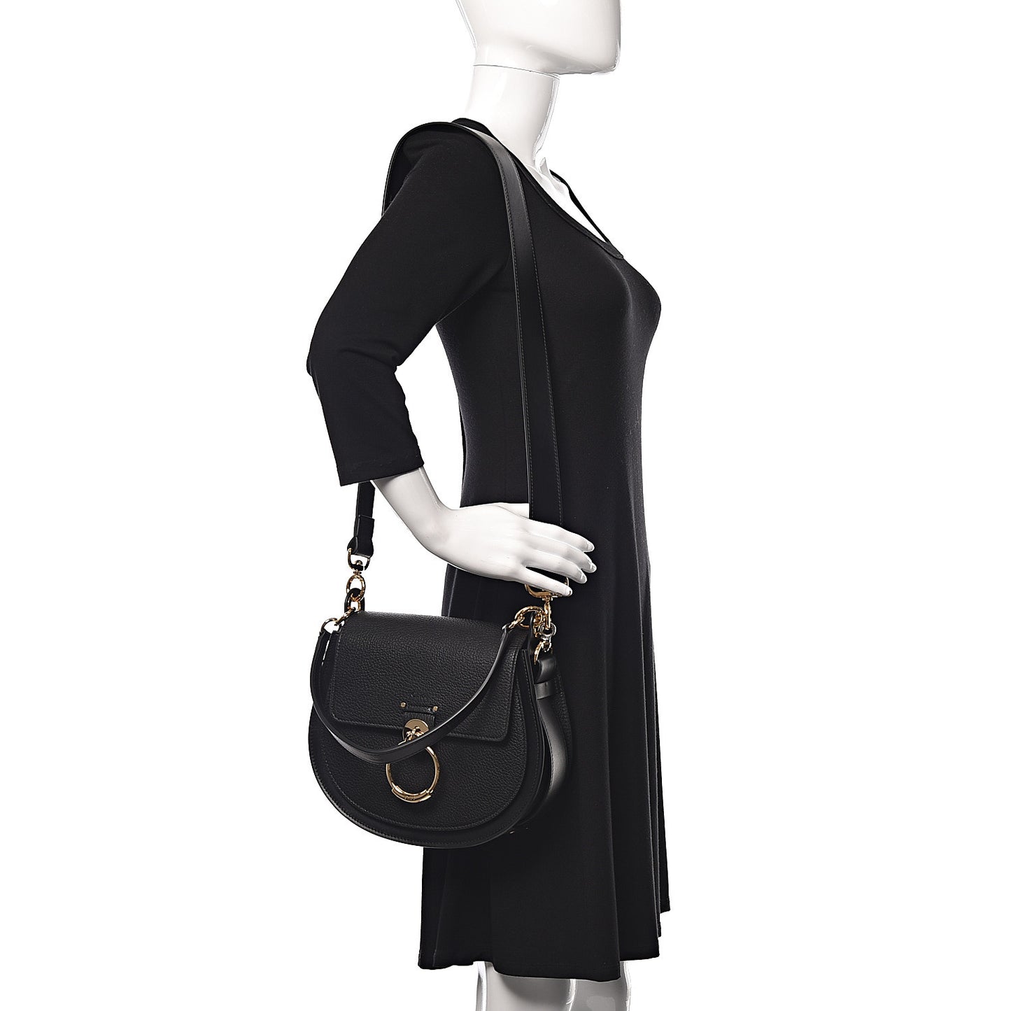 Grained Calfskin Large Tess Bag Black