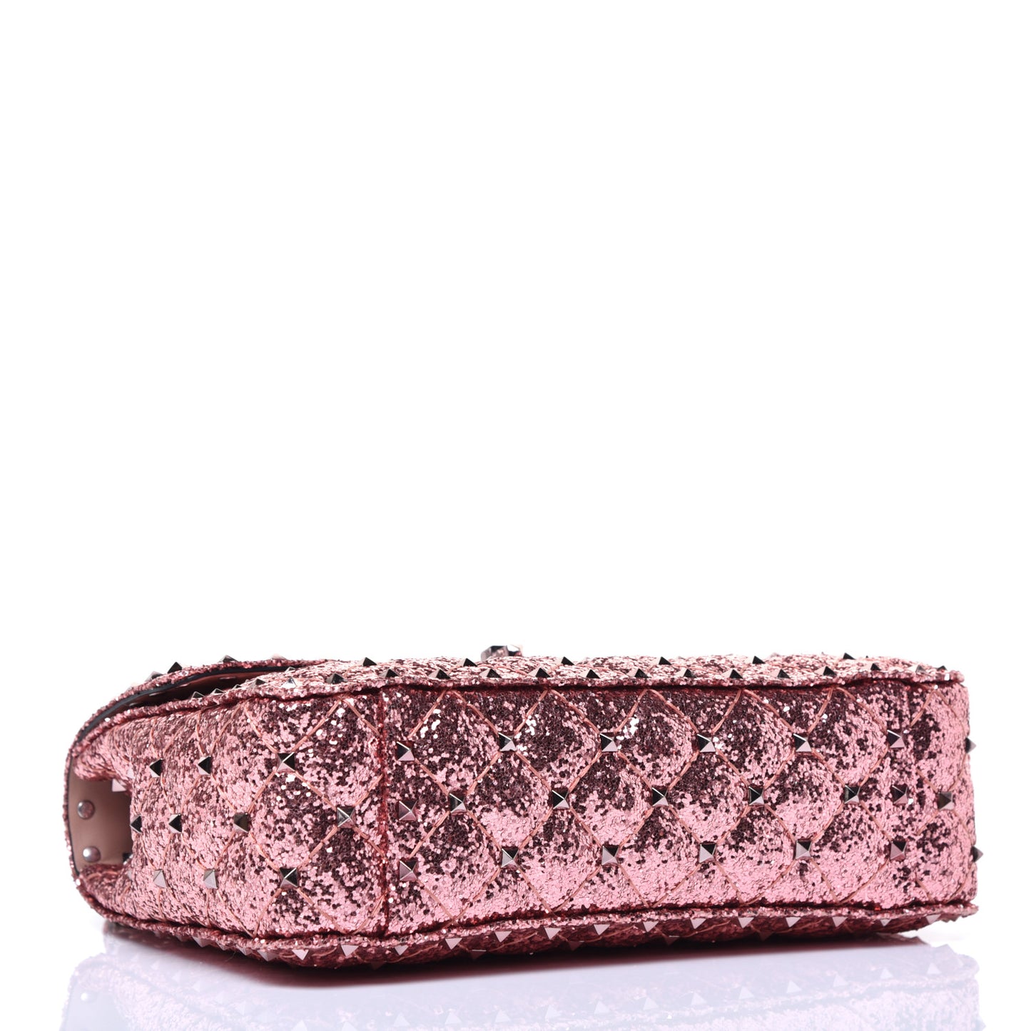 Glitter Medium Rockstud Spike Shoulder Bag Antique Pink