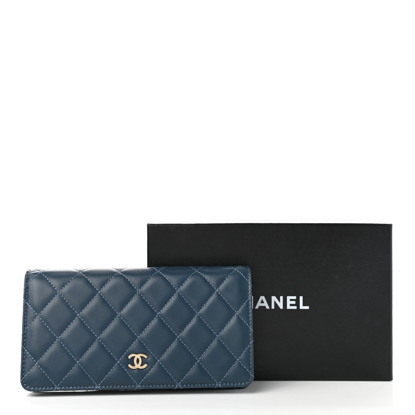 Lambskin Quilted Yen Wallet Blue