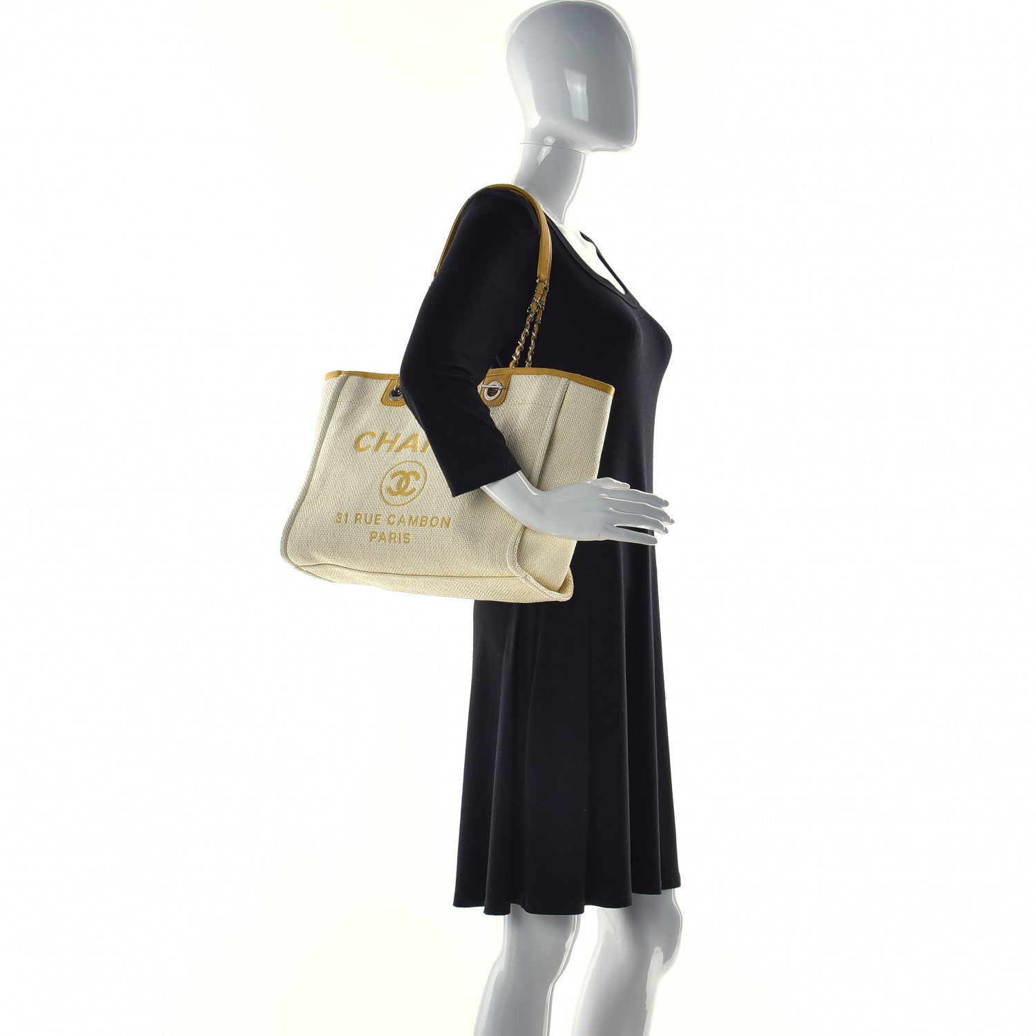 Chanel Woven Straw Raffia Small Deauville Tote Yellow 3 of 10