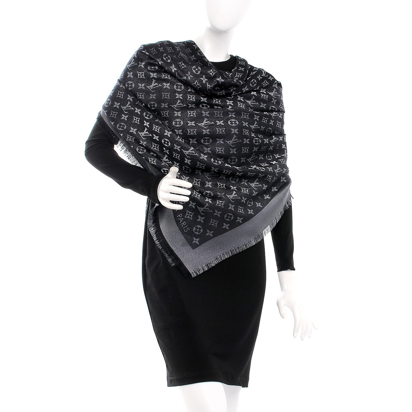 Silk Lurex Wool Monogram Shine Shawl Black