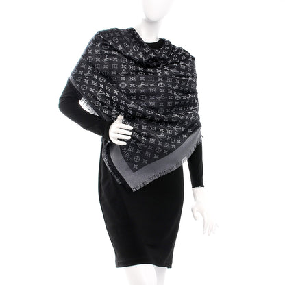 Louis Vuitton Silk Lurex Wool Monogram Shine Shawl Black 2 of 4
