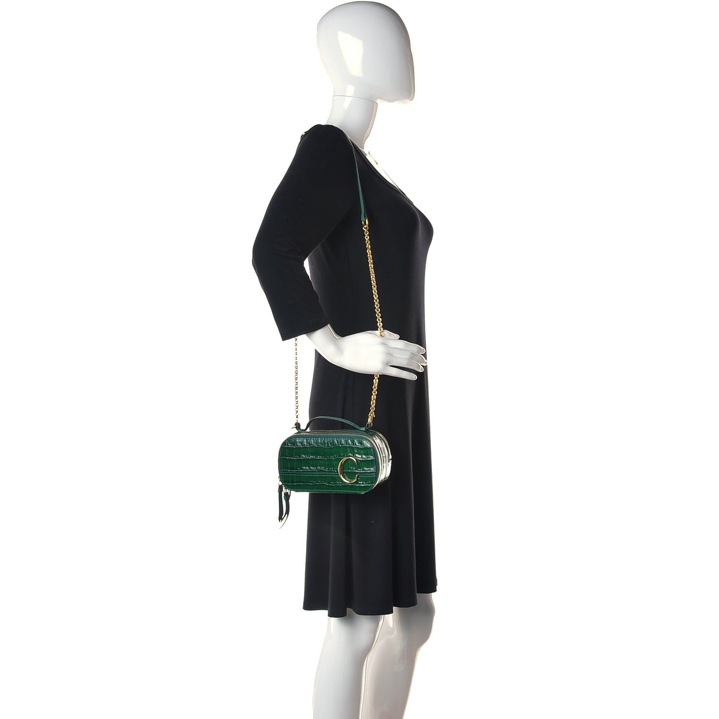 Calfskin Crocodile Embossed Mini C Vanity Bag Woodsy Green