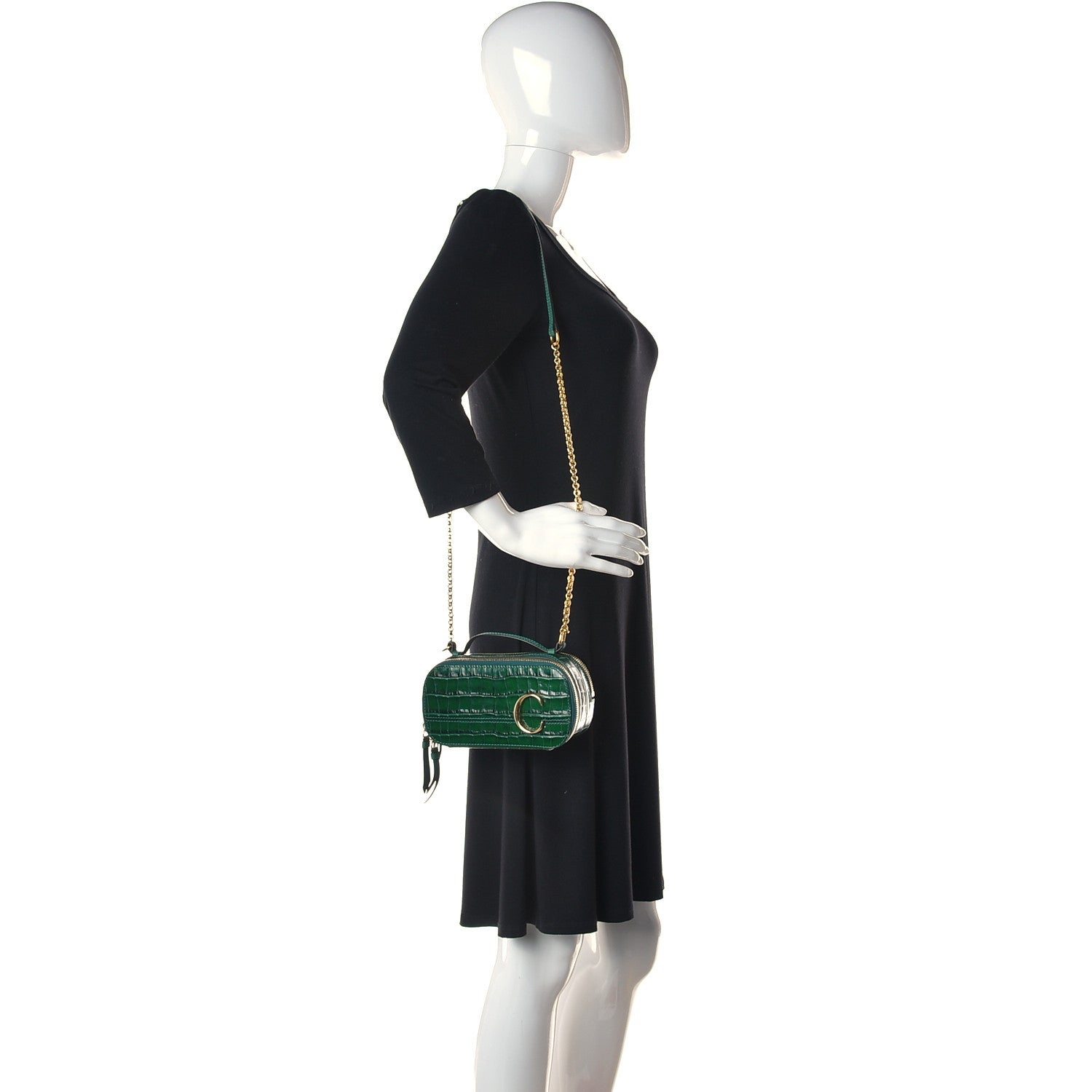 Chloe Calfskin Crocodile Embossed Mini C Vanity Bag Woodsy Green 2 of 9
