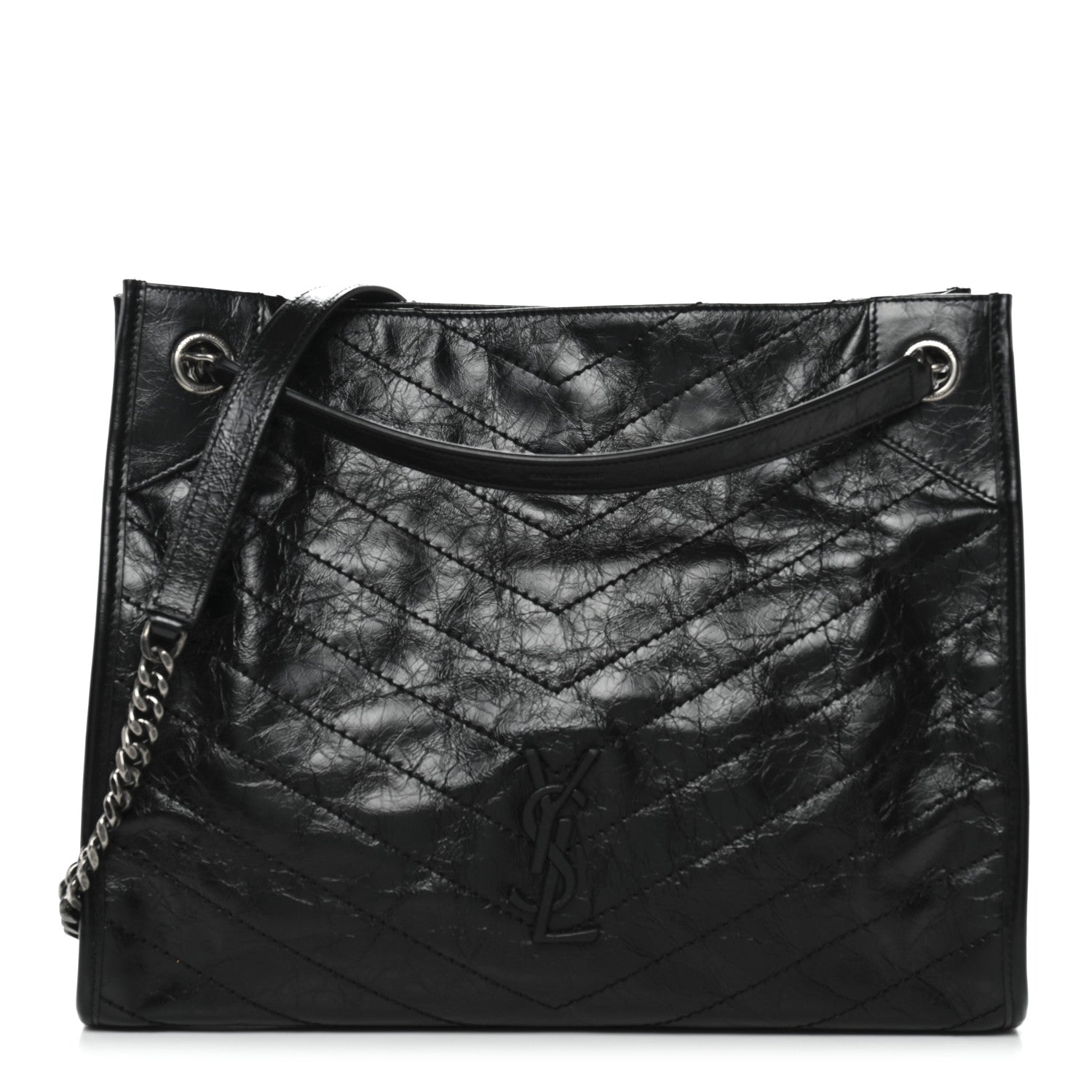 Saint Laurent Crinkled Calfskin Matelasse Monogram Medium Niki Shopper Tote Black 1 of 11