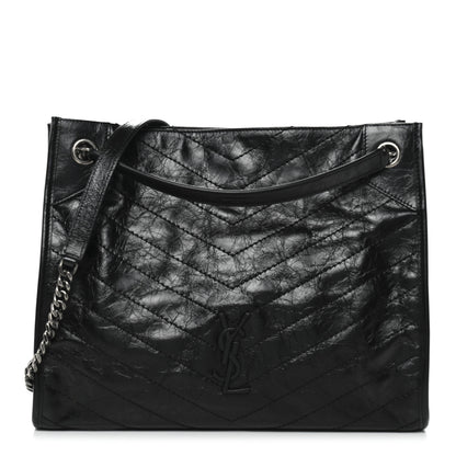 Saint Laurent Crinkled Calfskin Matelasse Monogram Medium Niki Shopper Tote Black 1 of 11
