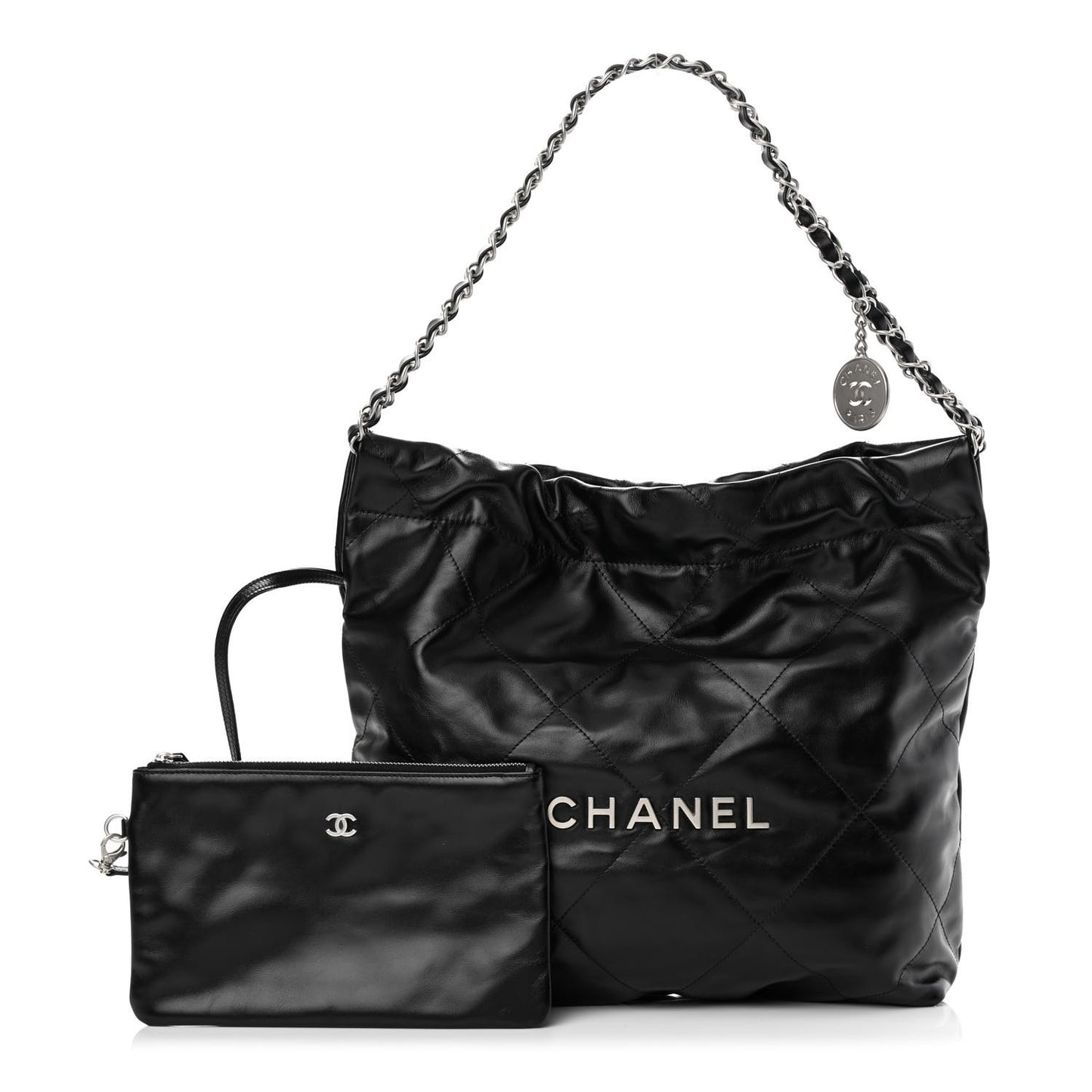Shiny Calfskin Quilted Small Chanel 22 Black