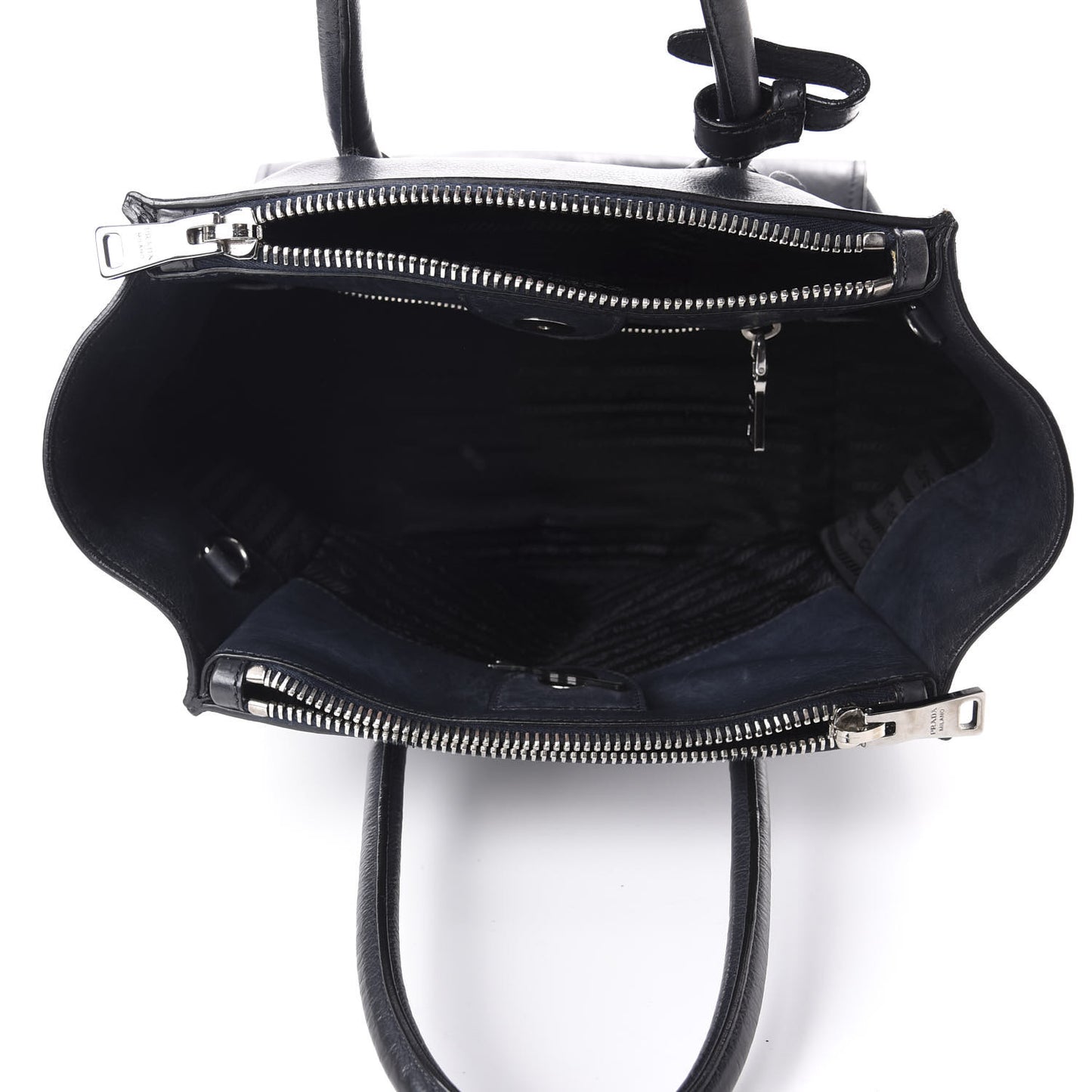Glace Calf Small Twin Pocket Tote Black
