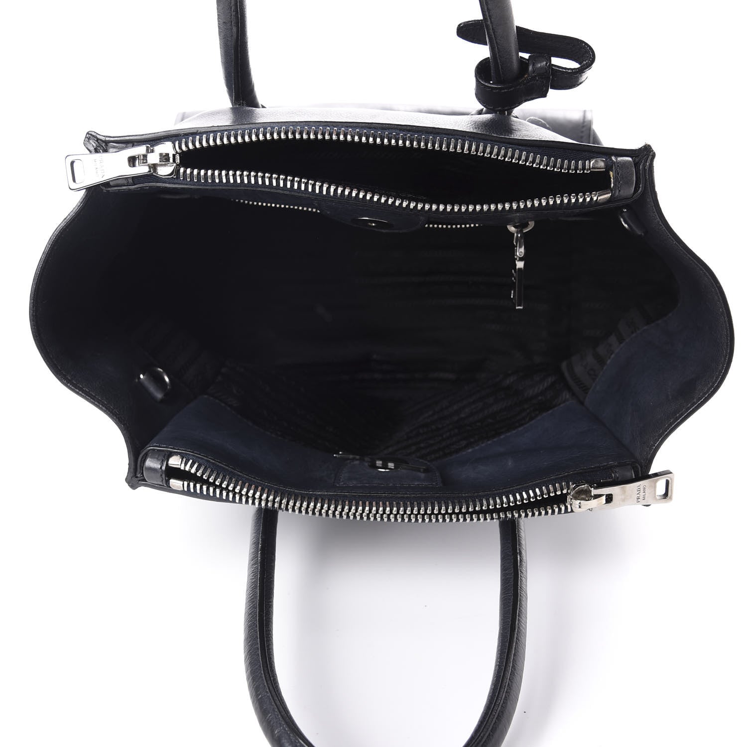 Prada Glace Calf Small Twin Pocket Tote Black 4 of 14