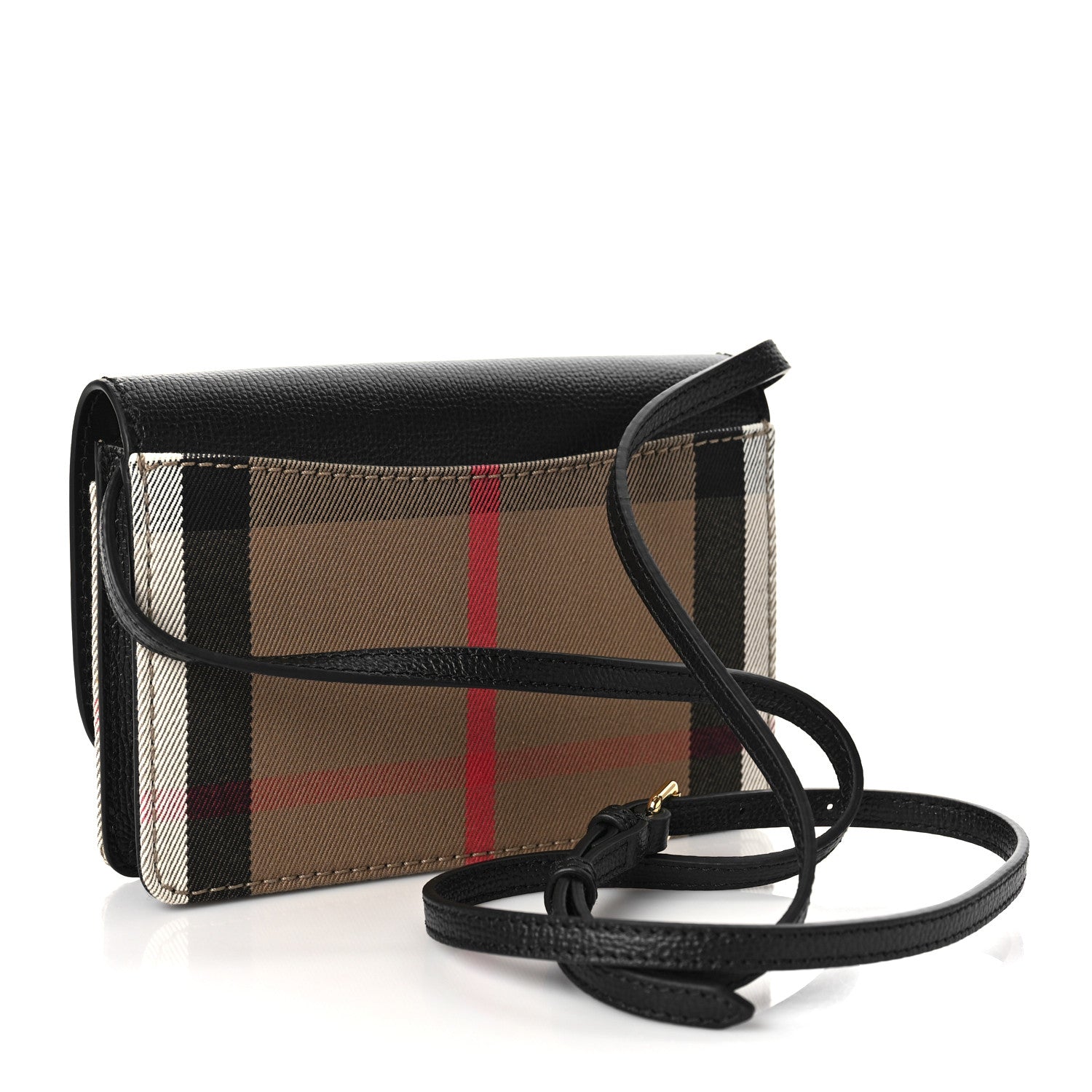 Burberry Grained Calfskin House Check Tartan Mix Hampshire Wallet On Chain Black 2 of 7