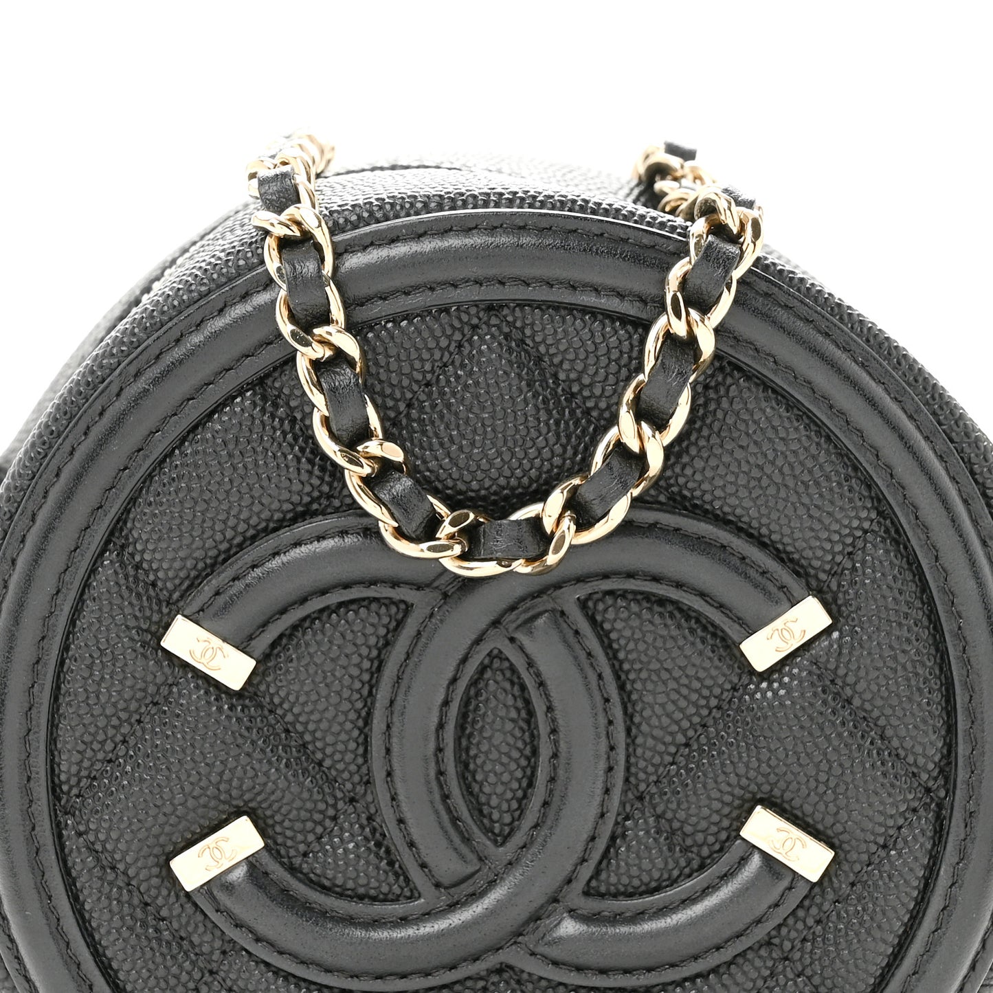 Caviar Quilted Round Filigree Crossbody Black