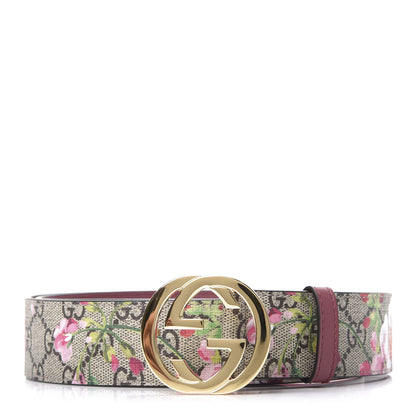 Gucci GG Supreme Monogram Blooms Moon Calfskin Interlocking G 37mm Belt 95 38 Beige Ebony Multicolor Dry Rose 1 of 5