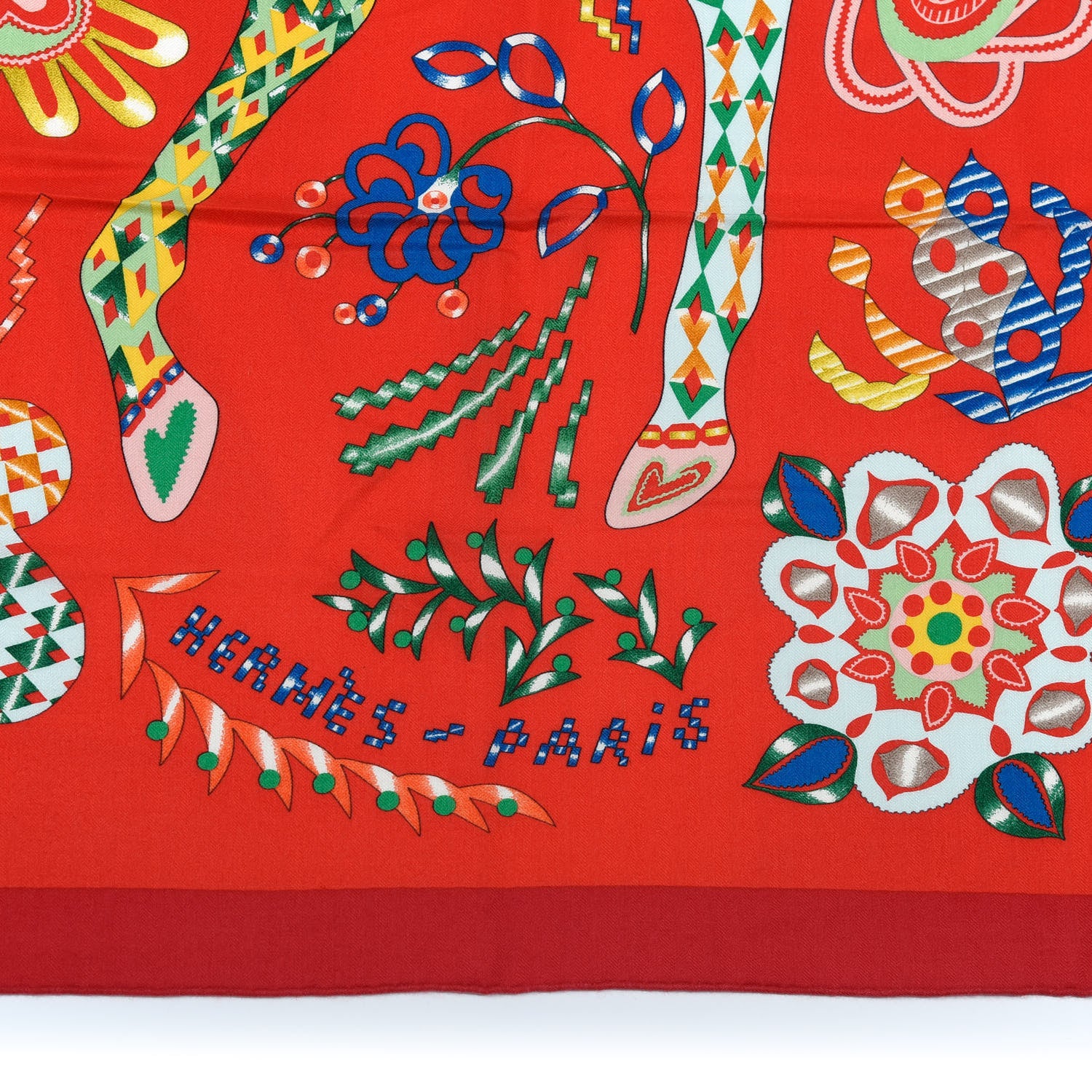 Hermes Cashmere Silk En Attendant Ulysse Shawl 140 Rouge Vert Multicolore 3 of 6