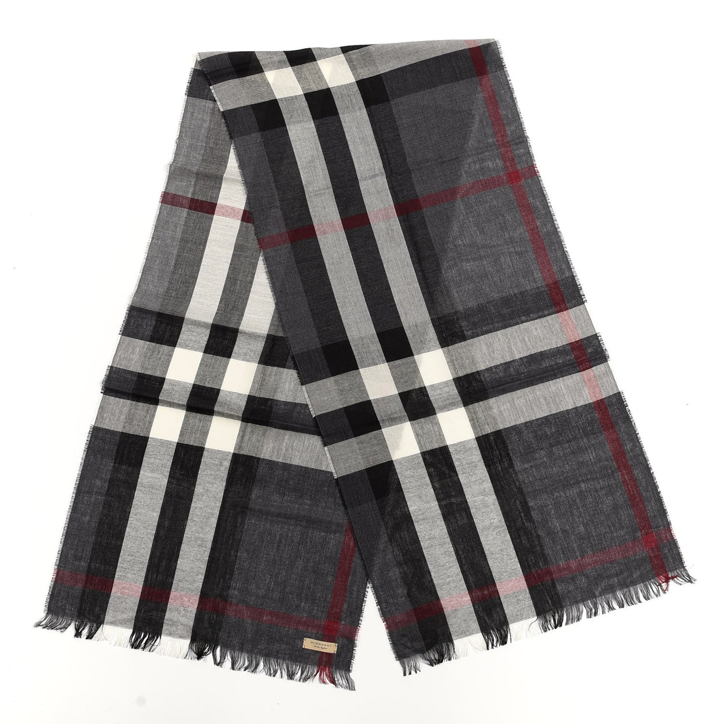 Wool Cashmere Giant Check Lightweight Scarf Charcoal