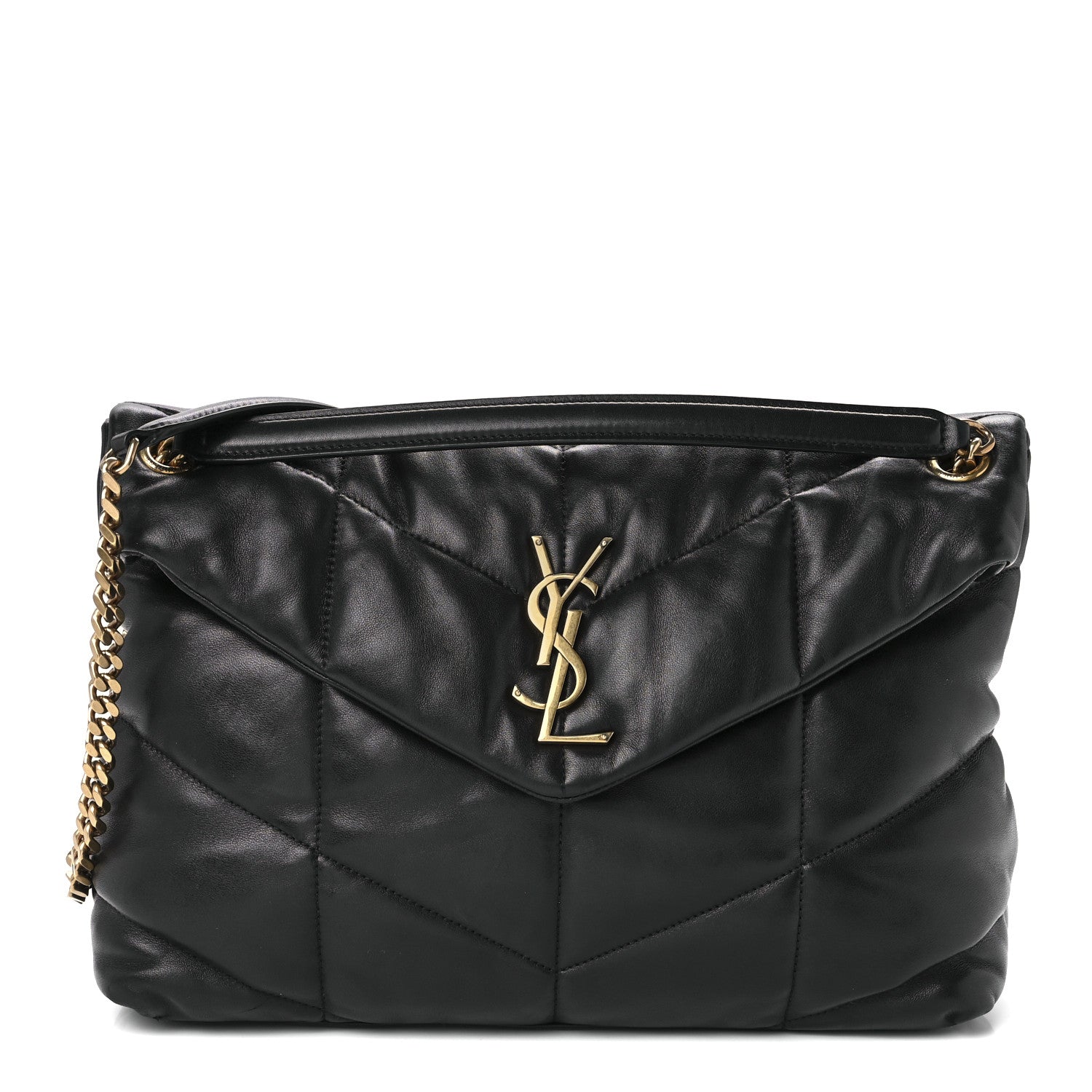 Saint Laurent Lambskin Quilted Medium Loulou Puffer Monogram Chain Satchel Black 1 of 12