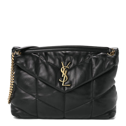 Saint Laurent Lambskin Quilted Medium Loulou Puffer Monogram Chain Satchel Black 1 of 12