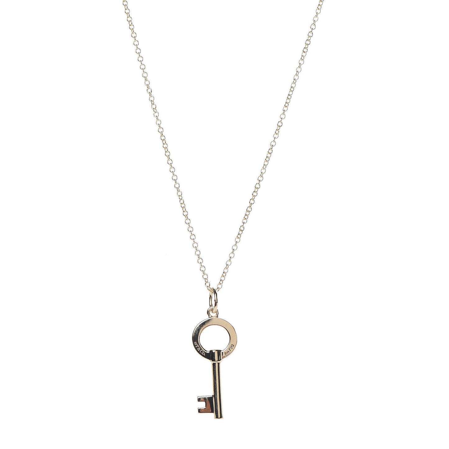 18K Yellow Gold Modern Keys Open Round Key Pendant Necklace