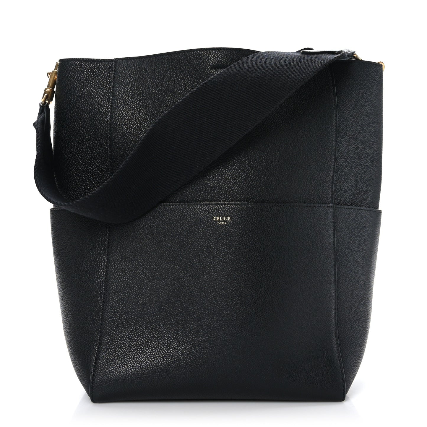 Soft Grained Calfskin Sangle Bucket Bag Black