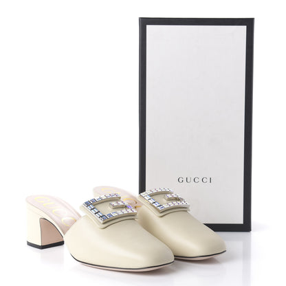 Gucci Malaga Kid Crystal Square G Madelyn Mules 39.5 Vintage White 9 of 9