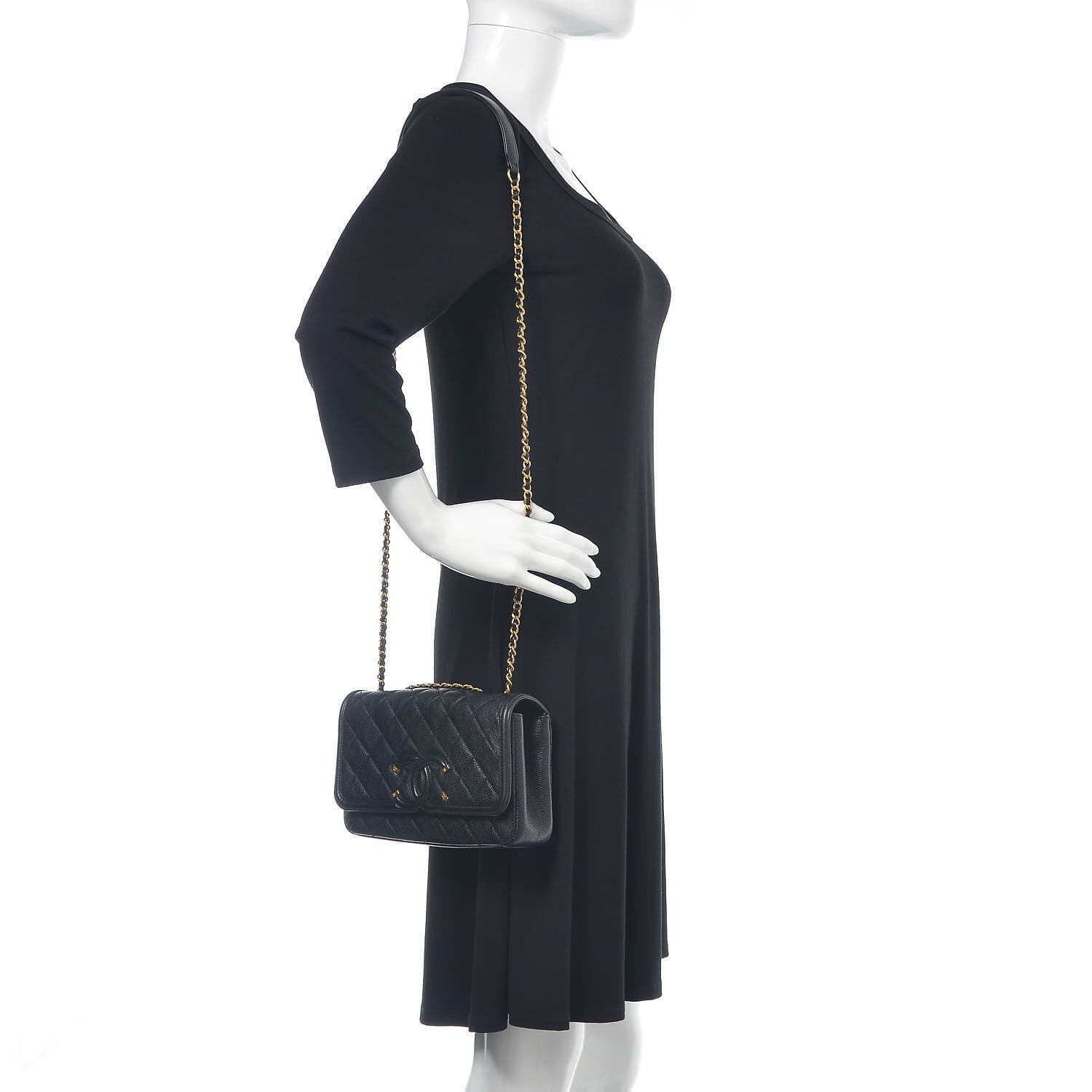 Chanel Caviar Quilted Medium CC Filigree Flap Black 2 of 11