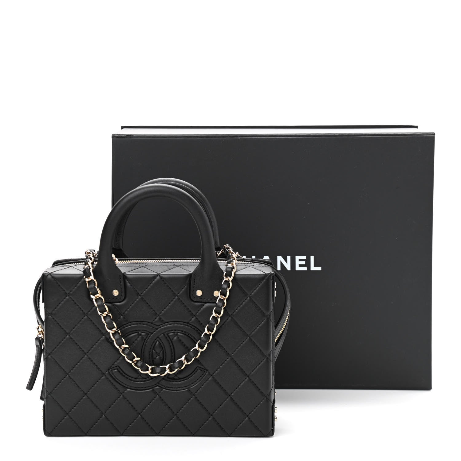 Chanel Calfskin Quilted Studded Square Vanity Case Black 11 of 11